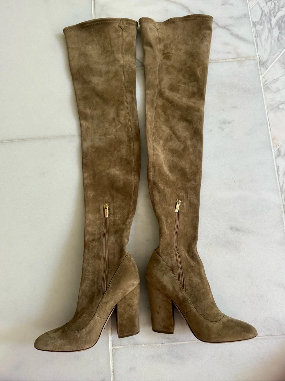 Sergio Rossi Over-the-Knee Suede Block Heel Boots - Taupe